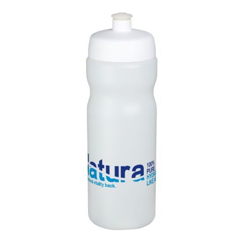 Werbeartikel Baseline Plus 650 ml Sportflasche einwandig Made in UK mit auslaufsicherem Push-Pull-Deckel & Griffzone – transparent-weiss – mit Logo