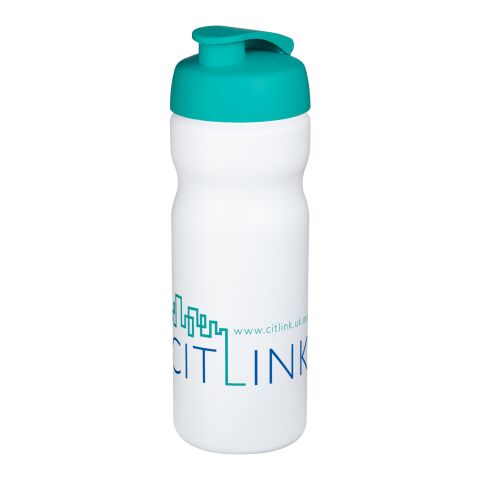 Werbeartikel Baseline Plus 650 ml Sportflasche mit Klappdeckel – weiss-aquablau