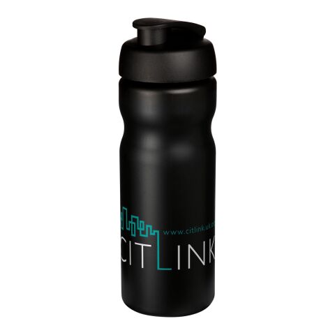 Werbeartikel Baseline Plus 650 ml Sportflasche einwandig mit auslaufsicherem Klappdeckel Made in UK – schwarz – mit Logo bedruckt