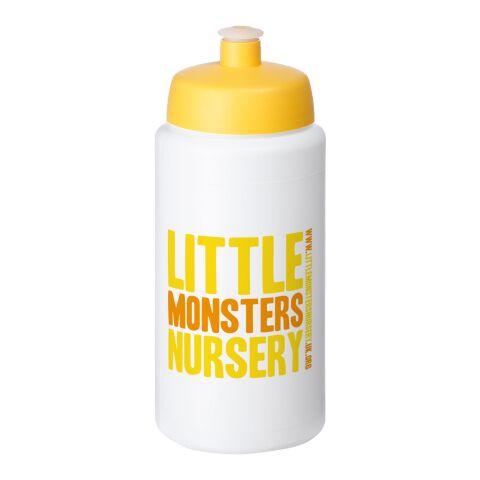 Werbeartikel Baseline Plus Grip Sport Trinkflasche 500 ml HDPE Push-Pull Sportdeckel einwandig hergestellt in UK BPA-frei – weiß-gelb – mit Logo