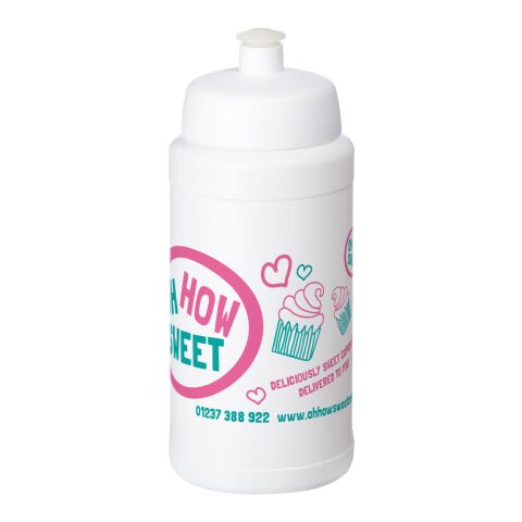 Werbeartikel Baseline Plus 500 ml Sportflasche einwandig Made in UK mit auslaufsicherem Push-Pull-Deckel & Griffzone – weiß – mit Logo bedruckt