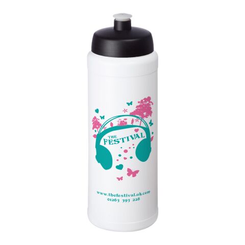 Werbeartikel Baseline Plus grip Sportflasche 750ml auslaufsicher einwandig Fingergriff-Design Push-Pull-Tülle – weiß-schwarz – mit Logo bedruckt