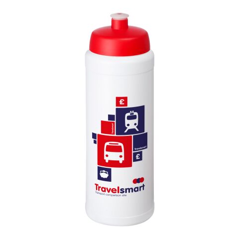 Werbeartikel Baseline Plus grip Sportflasche 750ml auslaufsicher einwandig Fingergriff-Design Push-Pull-Tülle – weiß-rot – mit Logo bedruckt