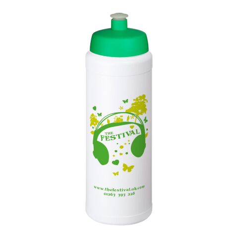 Werbeartikel Baseline Plus grip Sportflasche 750ml auslaufsicher einwandig Fingergriff-Design Push-Pull-Tülle – weiss-grün – mit Logo bedruckt
