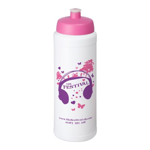 Werbeartikel Baseline Plus grip Sportflasche 750ml auslaufsicher einwandig Fingergriff-Design Push-Pull-Tülle – weiß-rosa – mit Logo bedruckt