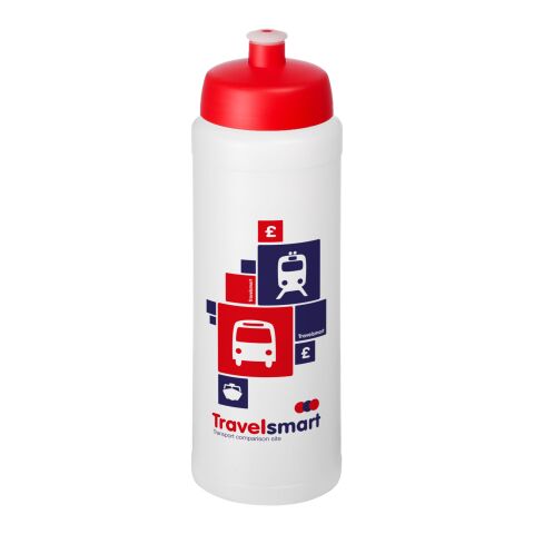 Werbeartikel Baseline Plus grip Sportflasche 750ml auslaufsicher einwandig Fingergriff-Design Push-Pull-Tülle – weiß-rot – mit Logo bedruckt