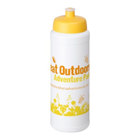 Werbeartikel Sport Trinkflasche 750 ml Baseline Plus Push-Pull Deckel auslaufsicher BPA-frei – weiss-gelb – mit Logo bedruckt