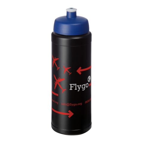 Sport-Werbemittel Sportflasche Baseline Plus – schwarz-blau – mit Logo bedruckt 750 ml HDPE-Kunststoff auslaufsicher für Sportevents