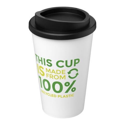 Nachhaltiger Werbeartikel Americano recycelter isolierter 350 ml Becher – weiß-schwarz – mit Logo bedruckt
