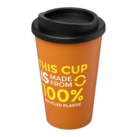 Nachhaltiger Werbeartikel Americano® recycelter isolierter 350 ml Becher – orange-schwarz – mit Logo bedruckt