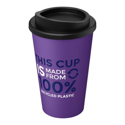 Nachhaltiger Werbeartikel Americano recycelter isolierter 350 ml Becher – lila-schwarz – mit Logo bedruckt