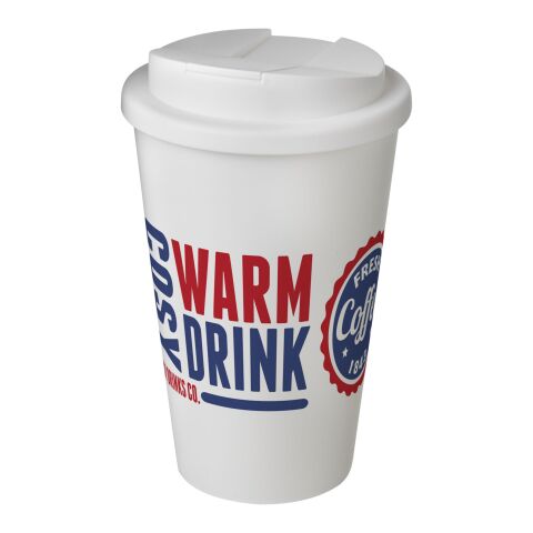 Werbeartikel Americano 350 ml Coffee-to-go Isolierbecher auslaufsicher mit Schraubverschluss Made in UK – weiß – mit Logo bedruckt