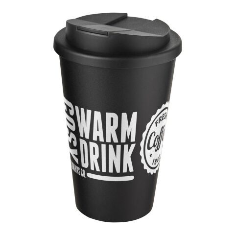 Werbeartikel Americano 350 ml Coffee-to-go Isolierbecher auslaufsicher mit Schraubverschluss Made in UK – schwarz – mit Logo bedruckt