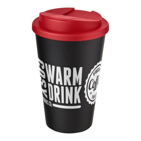 Werbeartikel Americano 350 ml Isolierbecher mit auslaufsicherem Schraubverschluss – schwarz-rot – mit Logo bedruckt