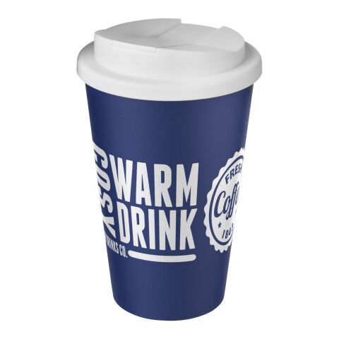 Werbeartikel Americano 350 ml Isolierbecher mit auslaufsicherem Schraubverschluss – blau-weiss