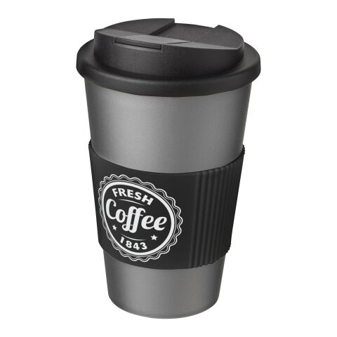 Americano® 350 ml Isolierbecher mit Schutzring &amp; auslaufsicherem Schraubverschluss silber-schwarz | ohne Werbeanbringung | Nicht verfügbar | Nicht verfügbar