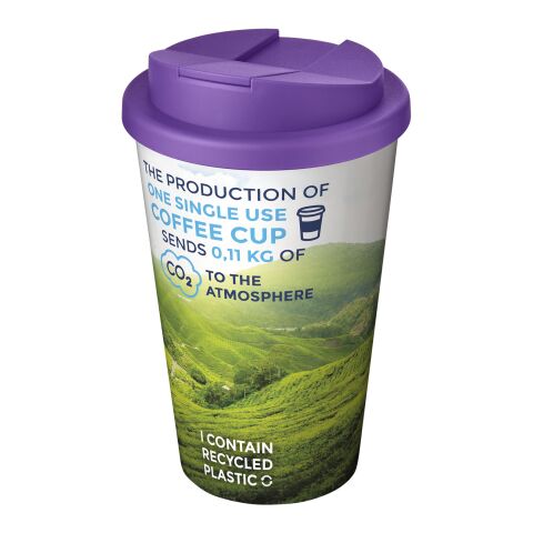 Firmengeschenk Isolierbecher Brite-Americano – transparent klar-lila – mit Logodruck 350ml 100% PP recycelbar Made in UK nachhaltige Mehrwegflasche