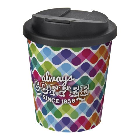 Nachhaltiger Werbeartikel Americano Espresso 250 ml Isolierbecher mit auslaufsicherem Schraubverschluss – weiß-schwarz – mit Logo bedruckt