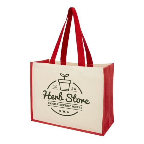 Werbeartikel Varai Canvas und Jute Einkaufstasche – rot – mit Logo bedruckt