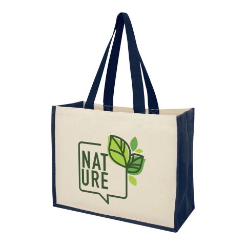 Werbeartikel Varai Canvas und Jute Einkaufstasche – navy – mit Logo bedruckt