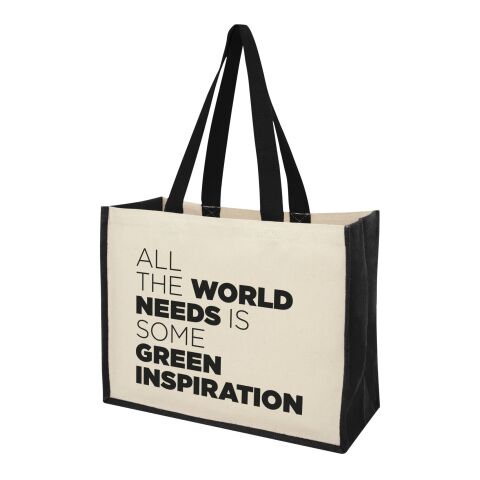 Werbeartikel Varai Canvas und Jute Einkaufstasche – schwarz – mit Logo bedruckt