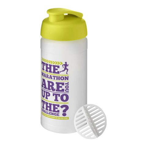 Werbeartikel Baseline Plus 500 ml Shakerflasche – limone-klar mattiert – mit Logo bedruckt