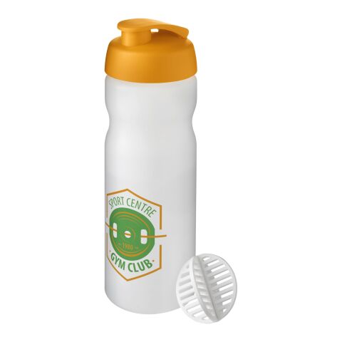 Werbeartikel Baseline Plus Shaker 650ml Protein-Mixer Shaker-Ball Klappdeckel auslaufsicher Sport Made in UK – orange-klar mattiert – mit Logo