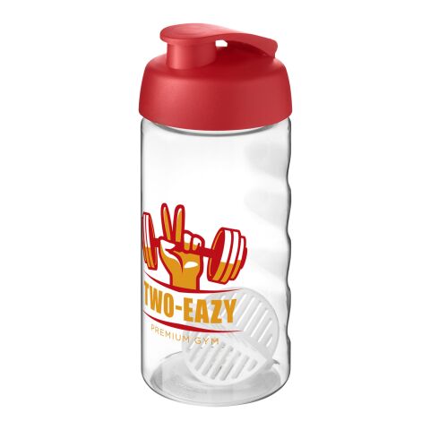 Gastro-Werbemittel Shaker H2O Active Bop – rot-weiss – mit Logodruck 500 ml nachhaltige Sportflasche als praktischer Protein-Mixer für Fitnessstudios
