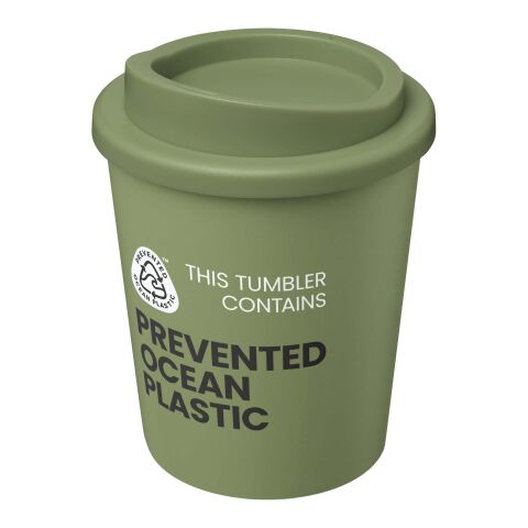 Werbeartikel 250 ml Americano Espresso POP Coffee-to-go-Thermobecher aus Ocean Plastic, doppelwandig – heather grün – mit Logo bedruckt