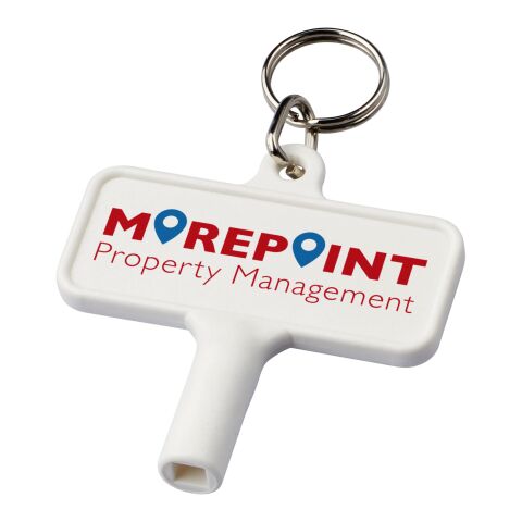 Werbeartikel Largo Kunststoff-Heizkörperschlüssel mit Schlüsselanhänger – weiß – mit Logo bedruckt