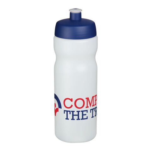Werbeartikel Baseline® Plus 650 ml Sportflasche mit auslaufsicherem Deckel – blau-weiss – mit Logo bedruckt
