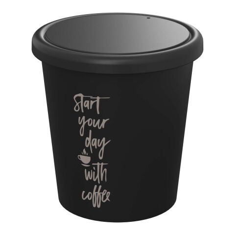 Werbeartikel Americano Piccolo 100 ml Espressobecher Mehrweg & stapelbar aus recycelbarem Kunststoff mit Deckel – schwarz – mit Logo bedruckt