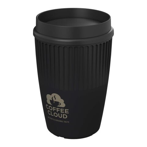 Firmengeschenk Kaffee to go Becher Cirrus POP – schwarz – mit Logo bedruckt 350 ml nachhaltiger Mehrwegbecher für das Büro