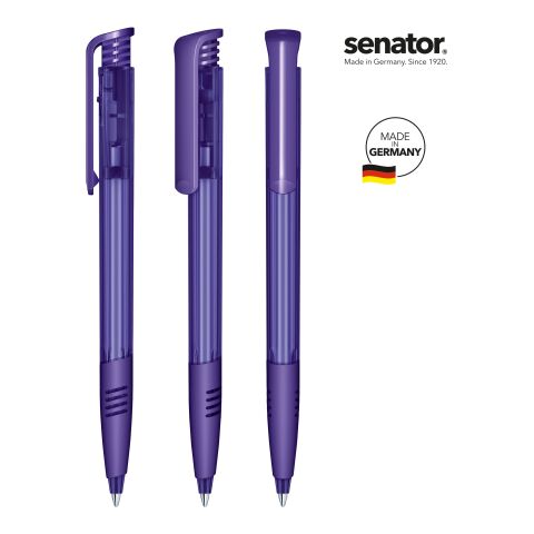 Streuartikel Senator Super Hit Clear Druckkugelschreiber – violett – mit Logo bedruckt, blau schreibend für den Büroalltag