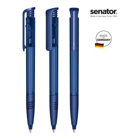 Werbeartikel senator Super Hit Clear Kugelschreiber – marineblau – mit Logo bedruckt Druckkugelschreiber mit Softgriffzone