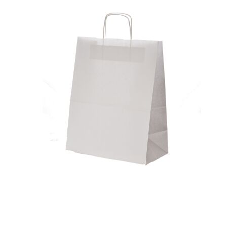 Werbeartikel Krafttasche gedrehte Kordel – weiß – 25 x 15 x 32cm – Papiertüte / Geschenktüte / Papiertragetasche mit Logo bedruckt