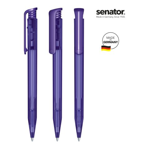 Streuartikel Senator Super Hit Clear – violett – mit Logo bedruckt Druckkugelschreiber blau schreibend für Messe-Giveaway