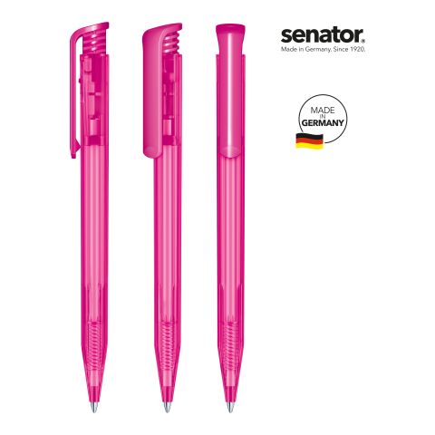 Streuartikel senator Super Hit Clear Druckkugelschreiber – pink – mit Logo bedruckt schwarz schreibend für den Büroalltag