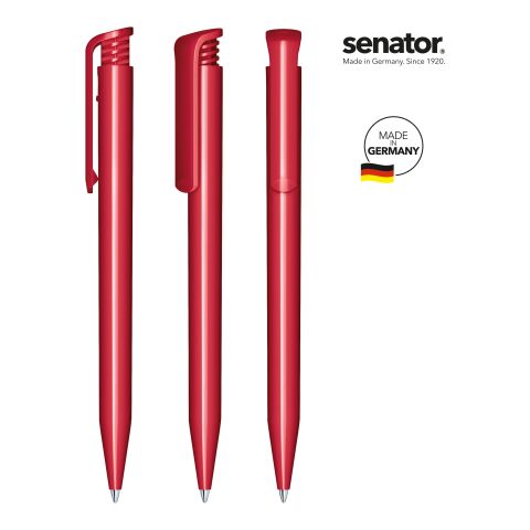 Werbeartikel senator Super Hit Polished – dunkelrot – mit Logo bedruckt, Druckkugelschreiber blau schreibend für den Büroalltag