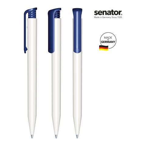 Werbeartikel senator Super Hit Polished Basic Druckkugelschreiber – weiß-marineblau – mit Logo bedruckt