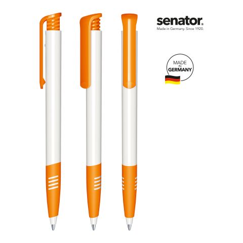 Werbeartikel senator Super Hit Polished Basic SG Druckkugelschreiber – weiß-orange – mit Logo bedruckt