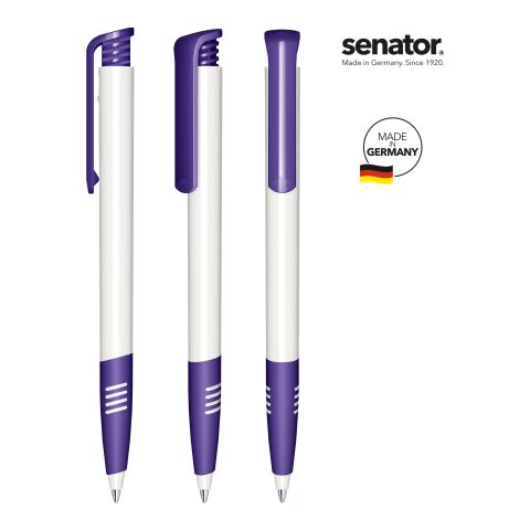 Streuartikel Senator Super Hit Basic Druckkugelschreiber – weiß-violett – mit Logo bedruckt blau schreibend für den Büroalltag