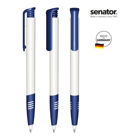 Werbeartikel senator Super Hit Polished Basic SG Druckkugelschreiber – weiß-marineblau – mit Logo bedruckt