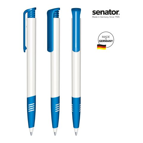 Streuartikel Senator Super Hit Basic Druckkugelschreiber – weiß-blau – mit Logo bedruckt blau schreibend für den Büroalltag