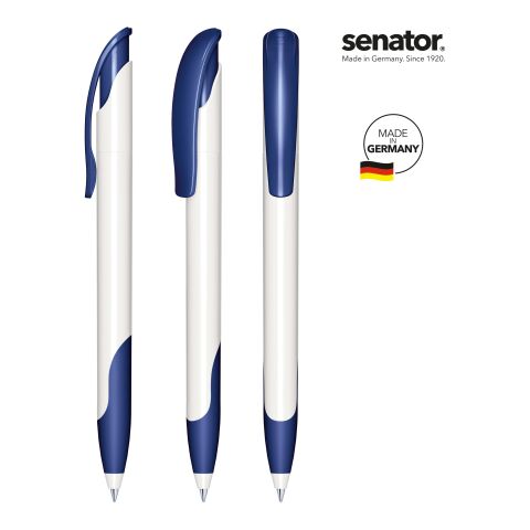 Werbeartikel senator Challenger Polished Basic SG  Druckkugelschreiber – weiß-marineblau – mit Logo bedruckt