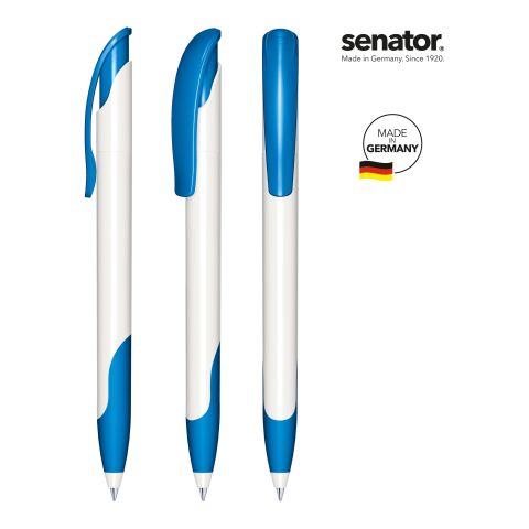 Werbeartikel senator Challenger Polished Basic SG Druckkugelschreiber – weiß-blau – mit Logo bedruckt