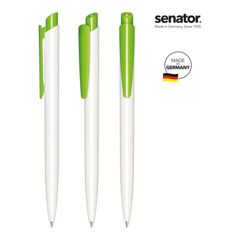 Werbeartikel Kugelschreiber senator Dart Basic – weiß-grün – mit Logo bedruckt moderner Druckkugelschreiber für Messen und Events