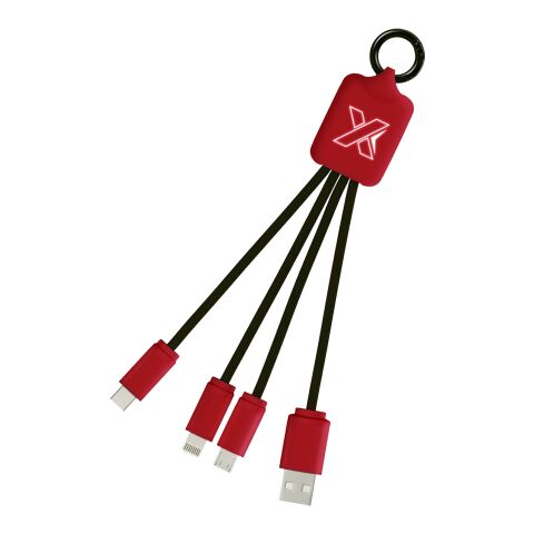 Werbeartikel SCX.design C15 Quatro Ladekabel mit Leuchtlogo | Mid red-schwarz | mit Logo bedrucken