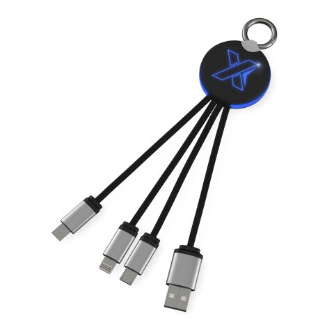 Werbeartikel SCX.design C16 Kabel mit Leuchtlogo – blau-schwarz – mit Logo bedruckt