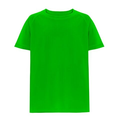 Werbeartikel THC MOVE KIDS. Technisches T-Shirt mit kurzen Ärmeln aus Polyester für Kinder – Limette – mit Logo bedruckt